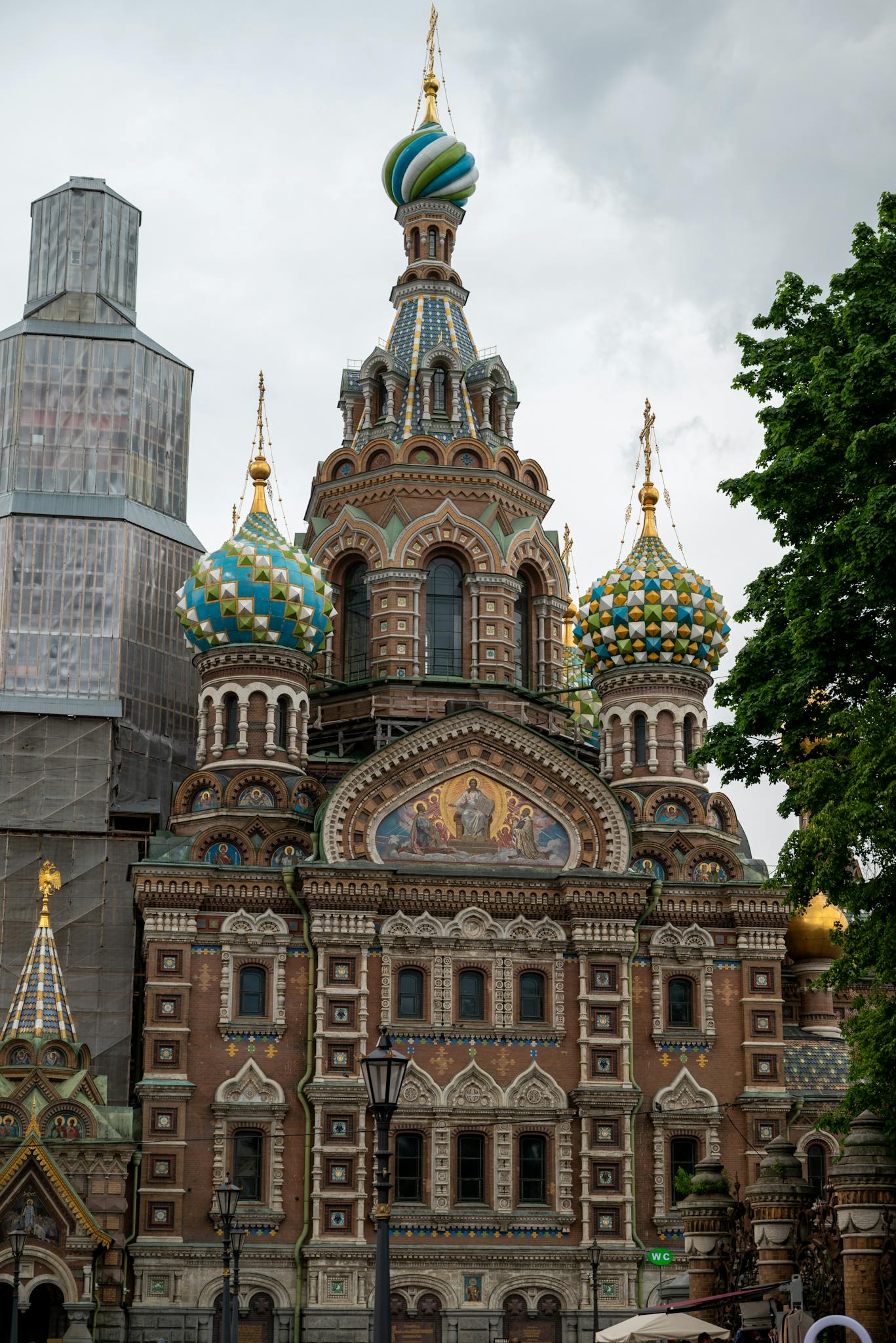 Ornate architecture of the Church of the Savior on Spilled Blood in St. Petersburg.